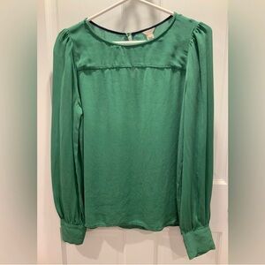 J Crew Long Sleeve Round Neck Blouse Emerald Green